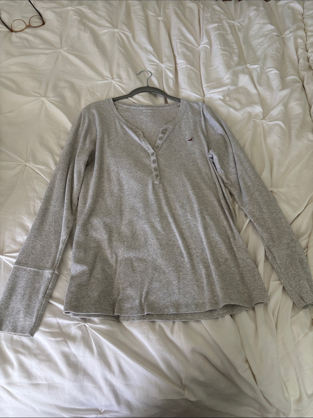 Hollister Heather Gray Long Sleeve Henley Top